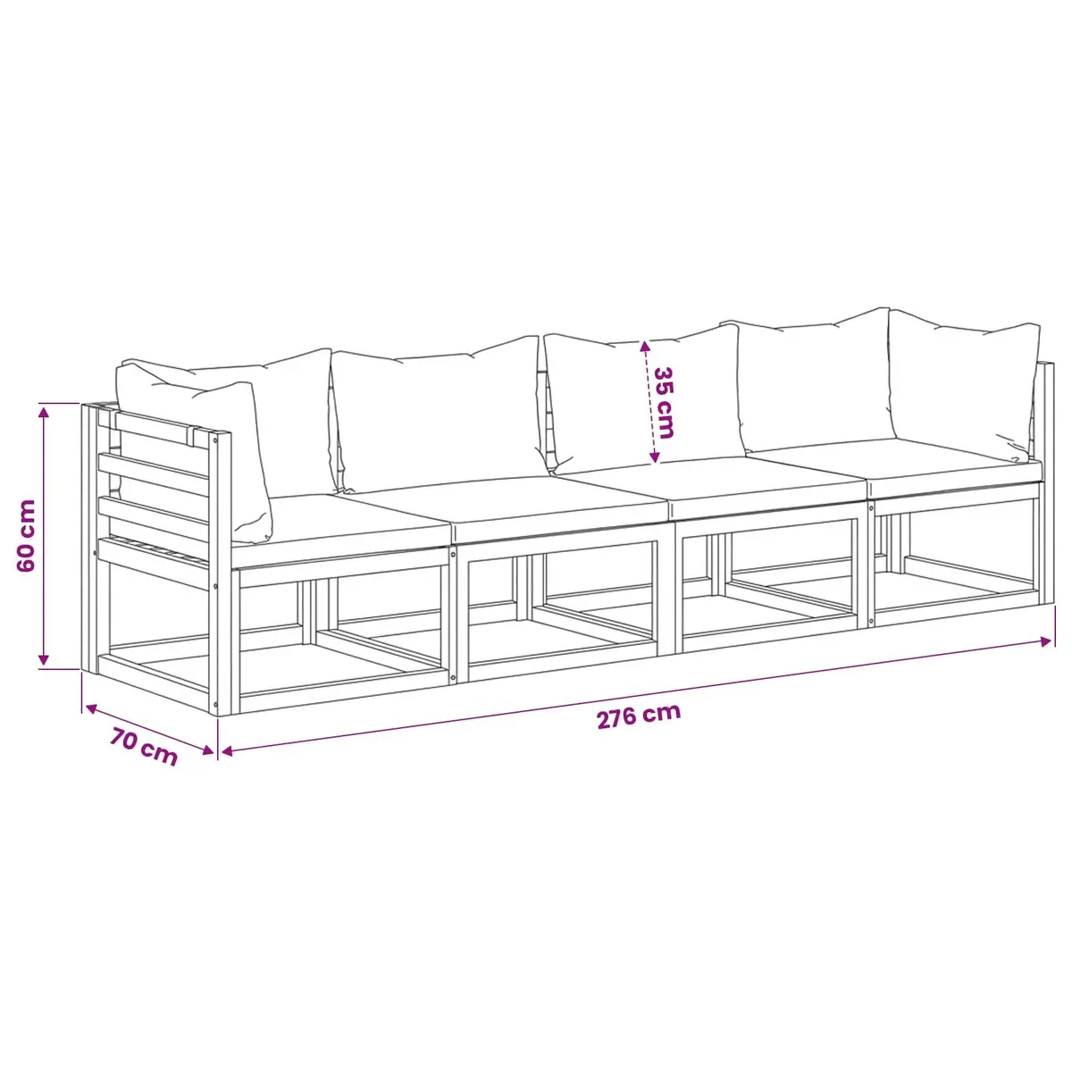 4-Seater Garden Sofa Outdoor Patio Furniture Set Cream Solid Wood Frame Thick Cushions
