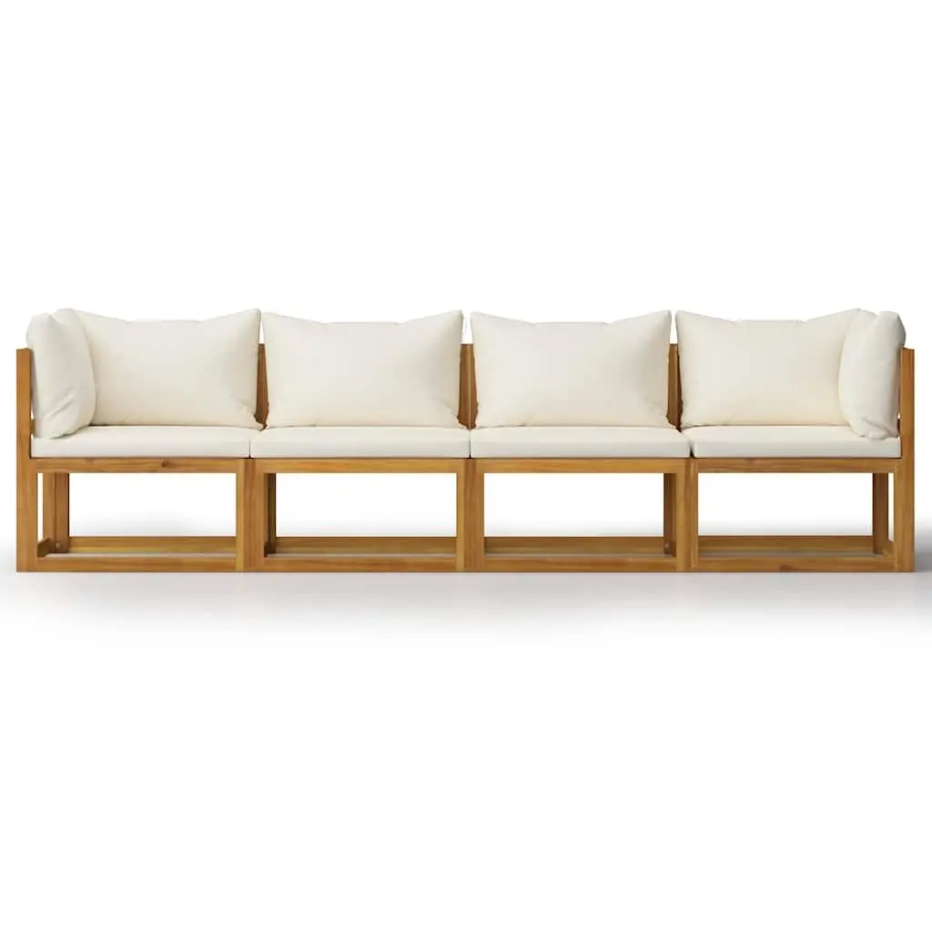 4-Seater Garden Sofa Outdoor Patio Furniture Set Cream Solid Wood Frame Thick Cushions