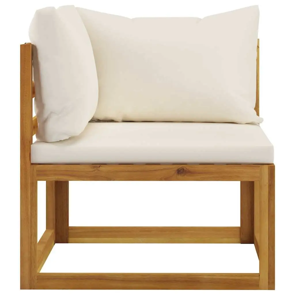 4-Seater Garden Sofa Outdoor Patio Furniture Set Cream Solid Wood Frame Thick Cushions