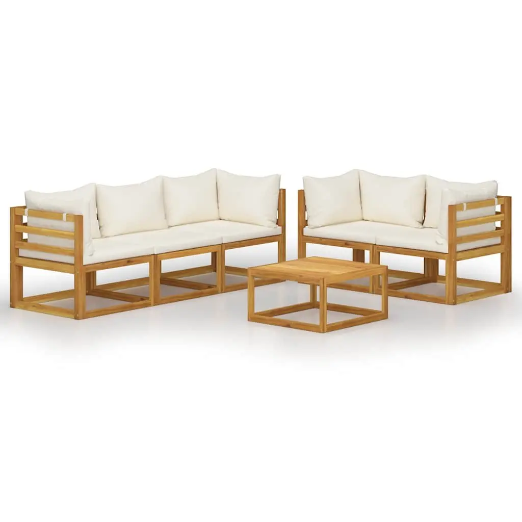 Garden Lounge Set Outdoor Furniture 6 Piece Acacia Cream