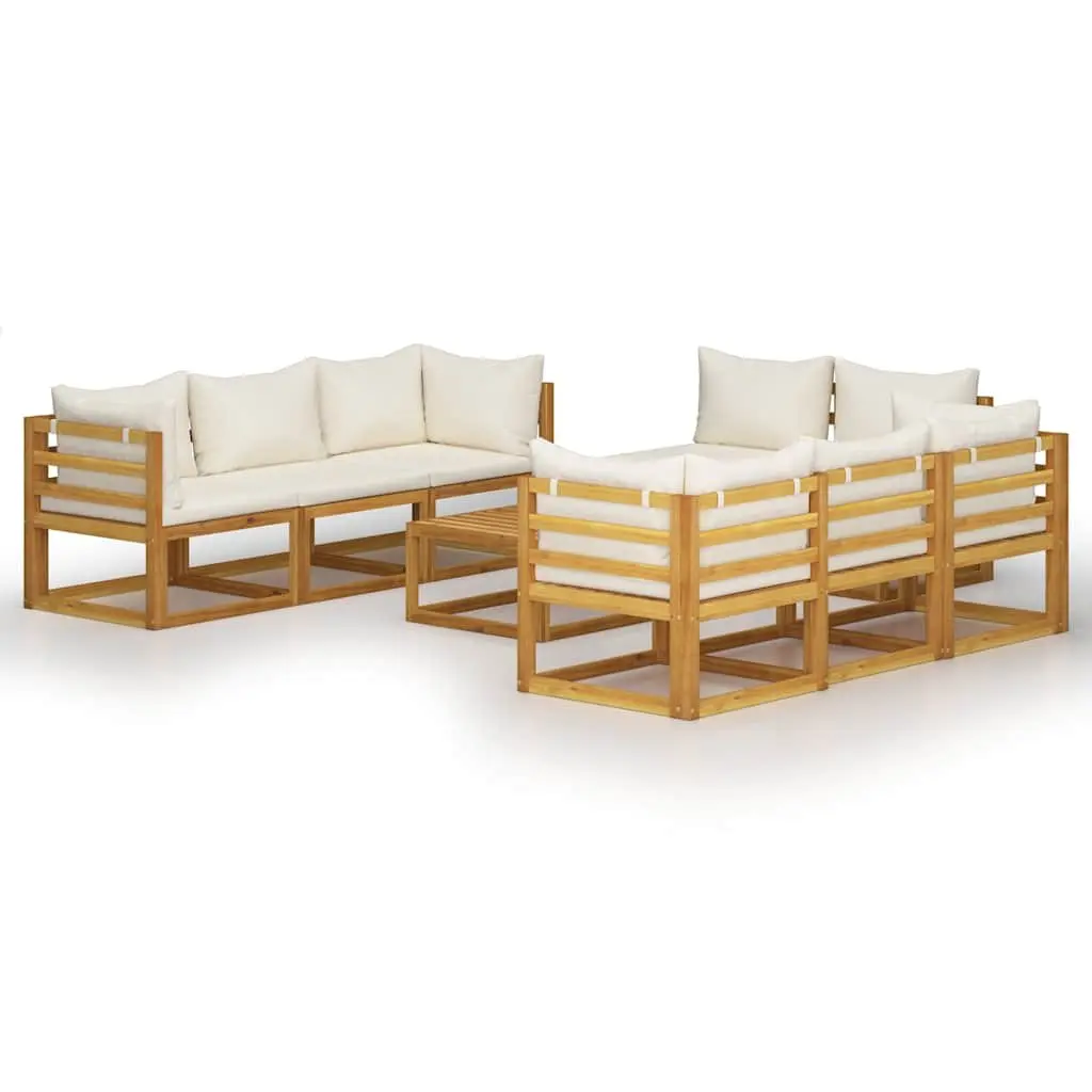 Garden Lounge Set 9 Piece Outdoor Furniture Sofa Cream with Cushions Coffee Table