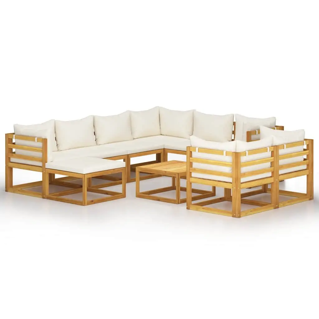 Garden Lounge Set 10 Piece Outdoor Furniture Cream Solid Wood