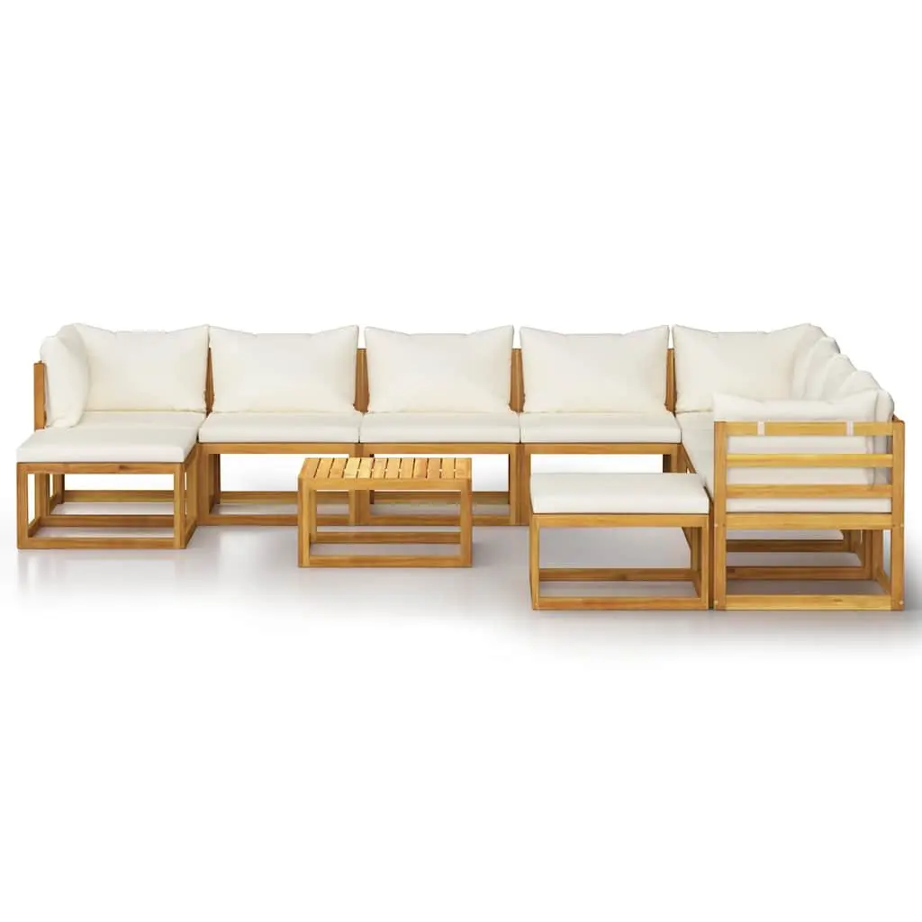 Outdoor Lounge Set 11 Piece Garden Sofa with Removable Cushions Coffee Table Cream