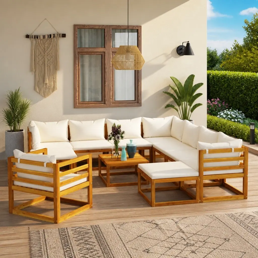 Garden Lounge Set 12 Piece Outdoor Furniture Patio Sofa Coffee Table Cream