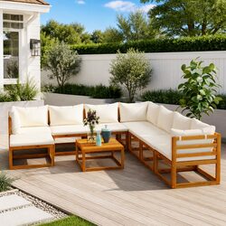 Garden Lounge Set 9 Piece Outdoor Furniture Modular Sofa Coffee Table Cushion