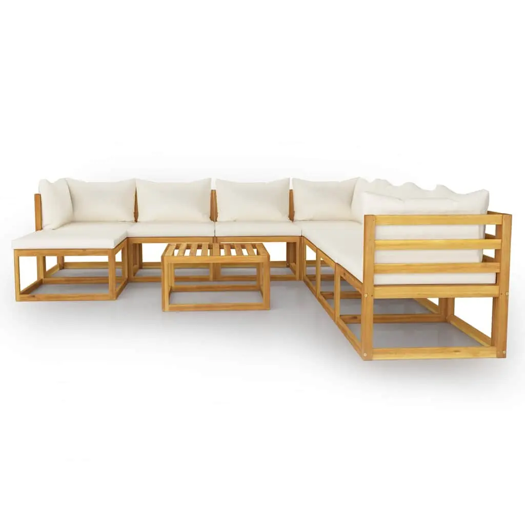 Garden Lounge Set 9 Piece Outdoor Furniture Modular Sofa Cream with Cushions