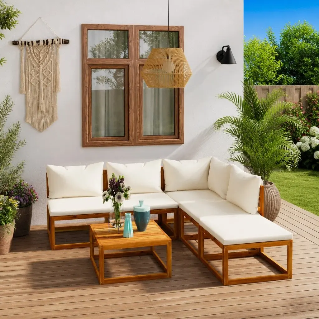 Garden Lounge Set 6 Piece Outdoor Furniture Patio Sofa Cream