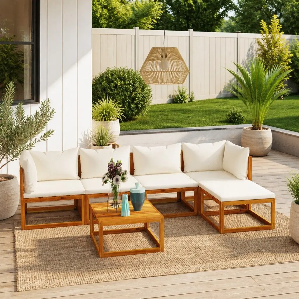 Garden Lounge Set Outdoor Furniture 6 Piece Modular Cream