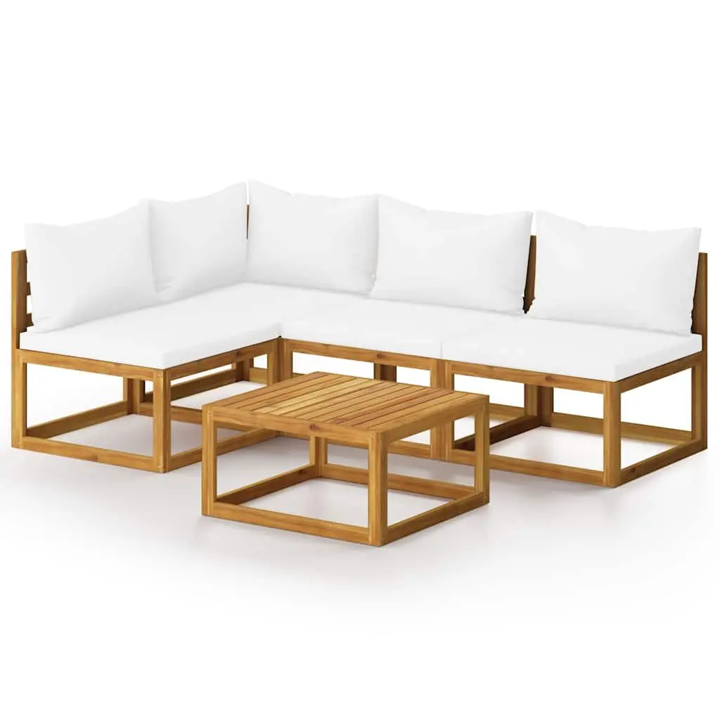 5 Piece Garden Lounge Set Outdoor Furniture Sofa Coffee Table Cushions Cream