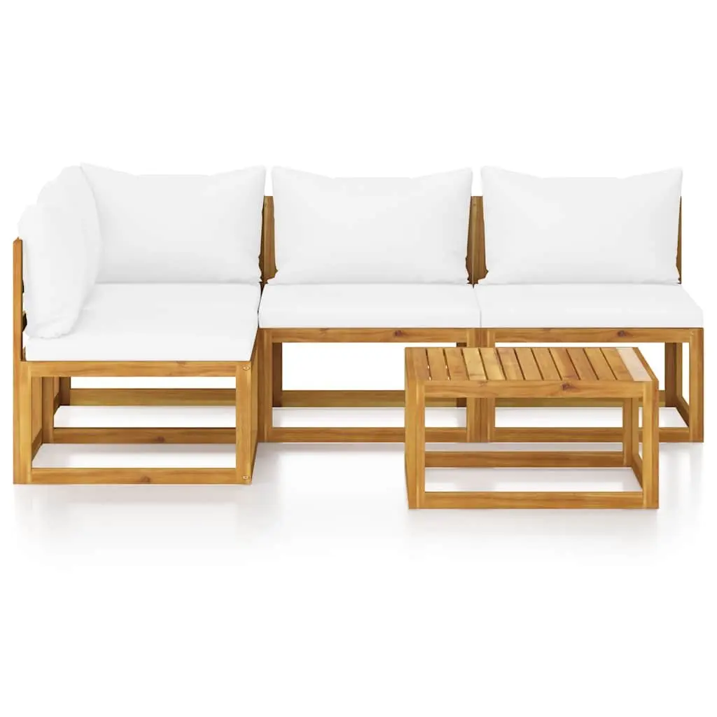 5 Piece Garden Lounge Set Outdoor Furniture Sofa Coffee Table Cushions Cream