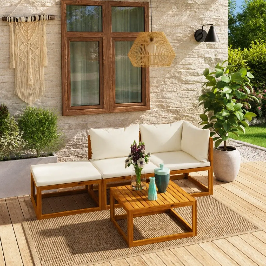 Garden Lounge Set Outdoor Furniture Modular Seating Cream 4 Piece