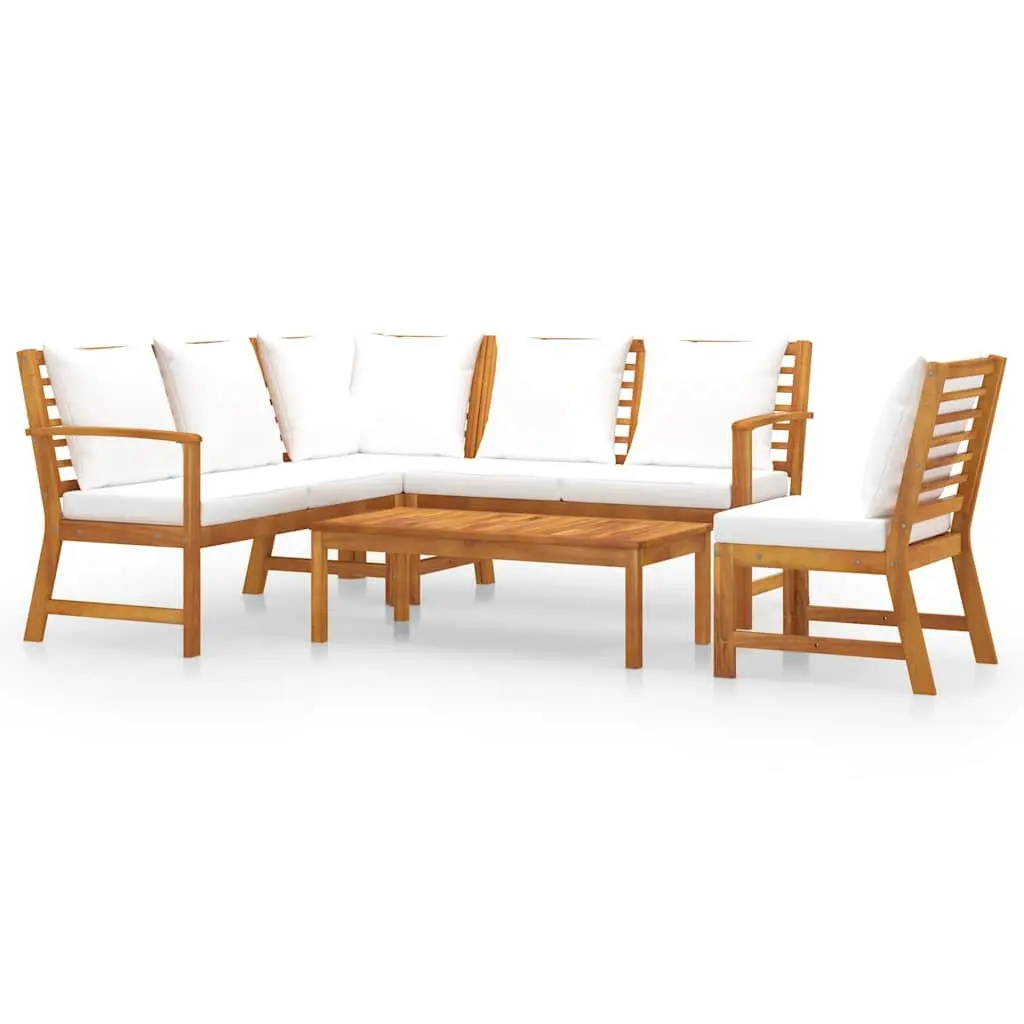 Garden Lounge Set 5 Piece Outdoor Sofa Cream Acacia Wood with Coffee Table and Cushions
