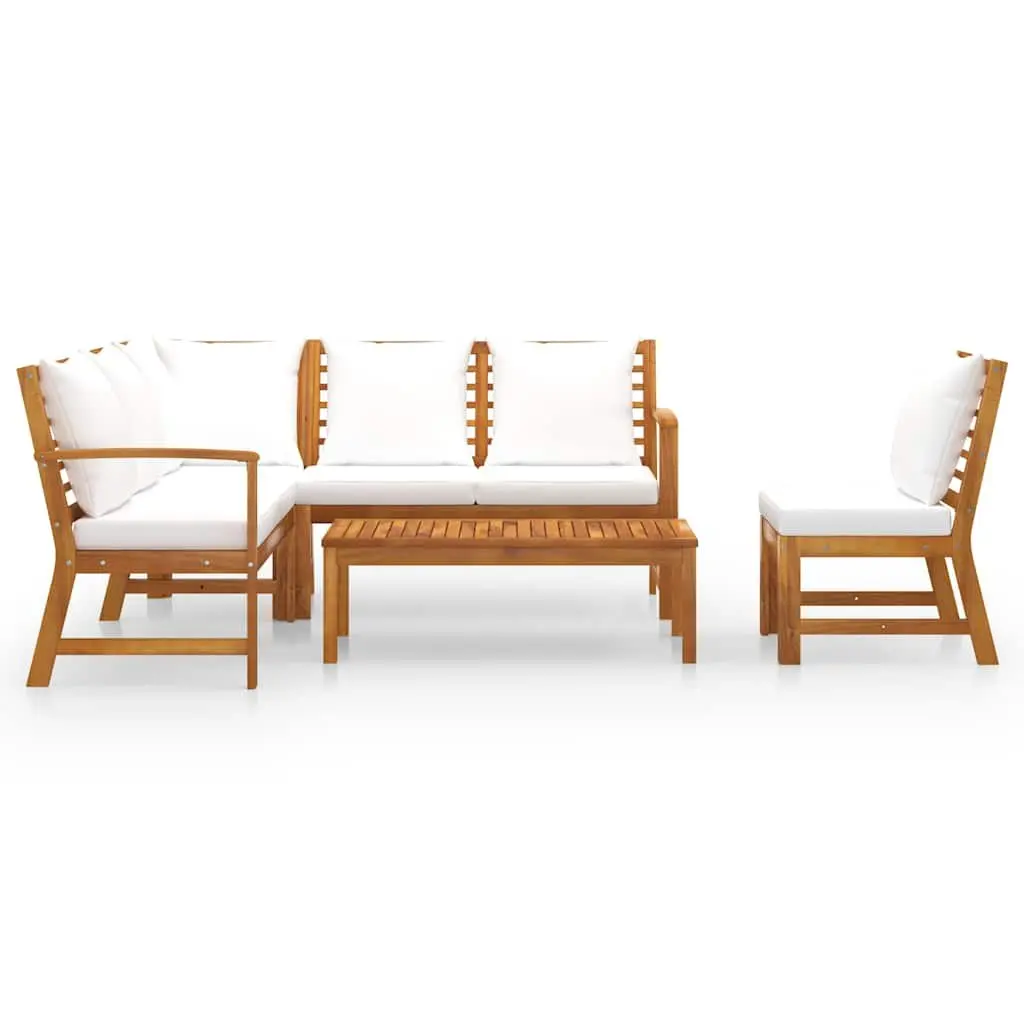 Garden Lounge Set 5 Piece Outdoor Sofa Cream Acacia Wood with Coffee Table and Cushions