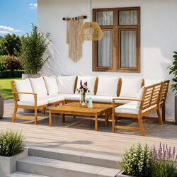 Reliable 9 Piece Cream Lounge Set for Outdoor Enjoyment