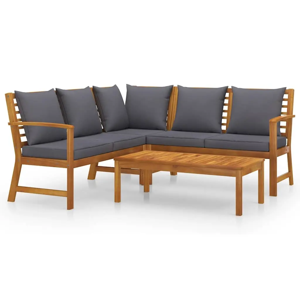 4 Piece Garden Lounge Set Outdoor Patio Furniture Grey Solid Acacia Wood Cushions