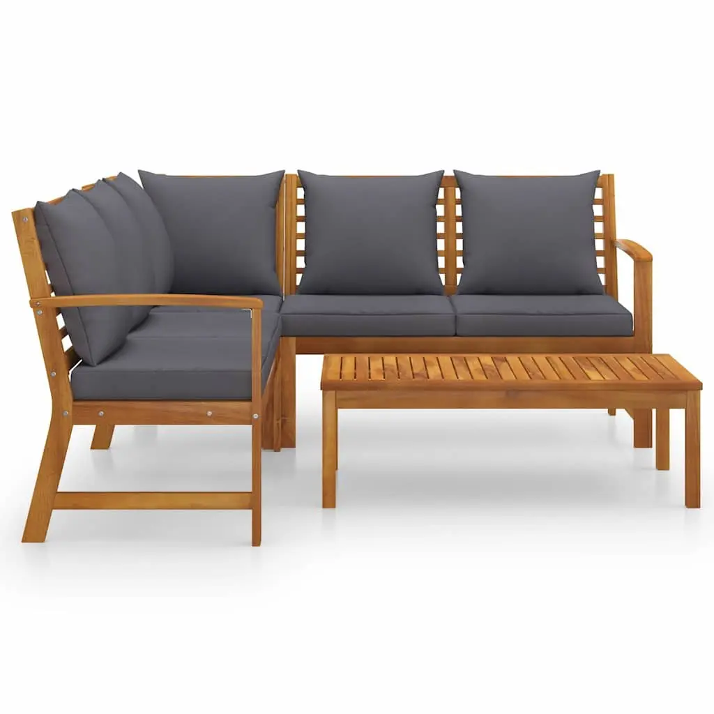 4 Piece Garden Lounge Set Outdoor Patio Furniture Grey Solid Acacia Wood Cushions