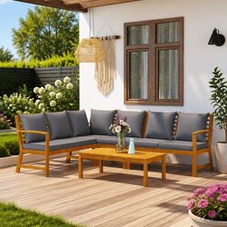 5 Piece Outdoor Garden Lounge Set Patio Sofa Coffee Table Cushions Grey