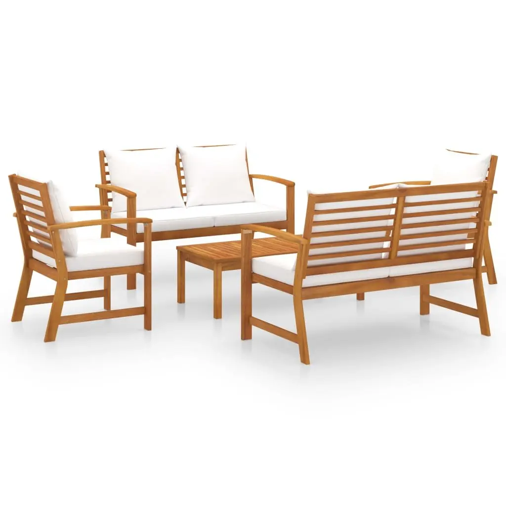5 Piece Garden Lounge Set Outdoor Furniture Sofa Coffee Table Cushion Cream