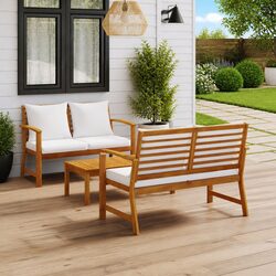 3 Piece Outdoor Lounge Set Garden Furniture Solid Wood Frame Coffee Table