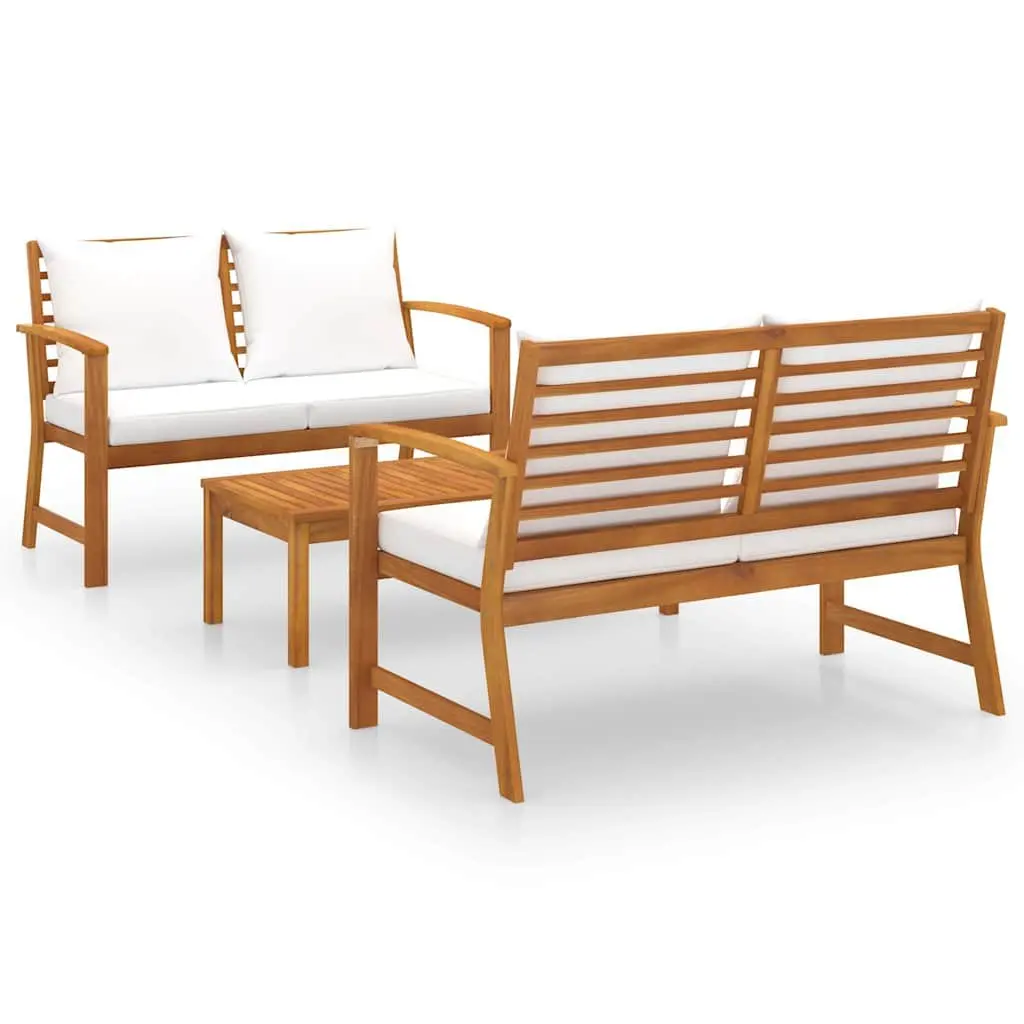 3 Piece Outdoor Lounge Set Garden Furniture Solid Wood Frame Coffee Table