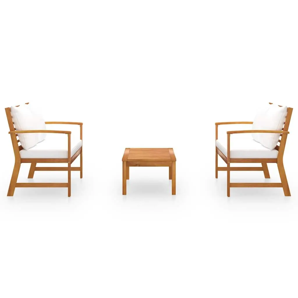 3 Piece Outdoor Lounge Set Garden Furniture Solid Wood Frame Coffee Table