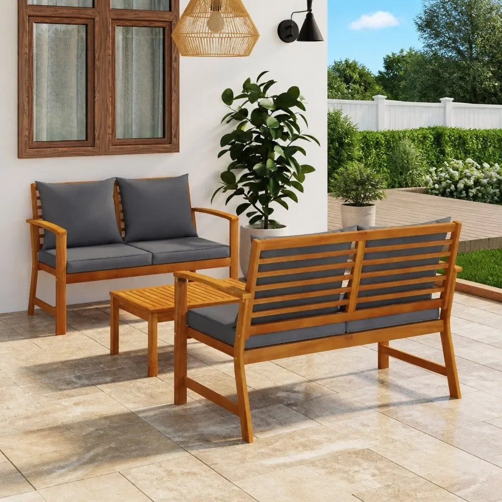 Garden Lounge Set Outdoor Furniture 3 Piece Modular Acacia Wood Grey