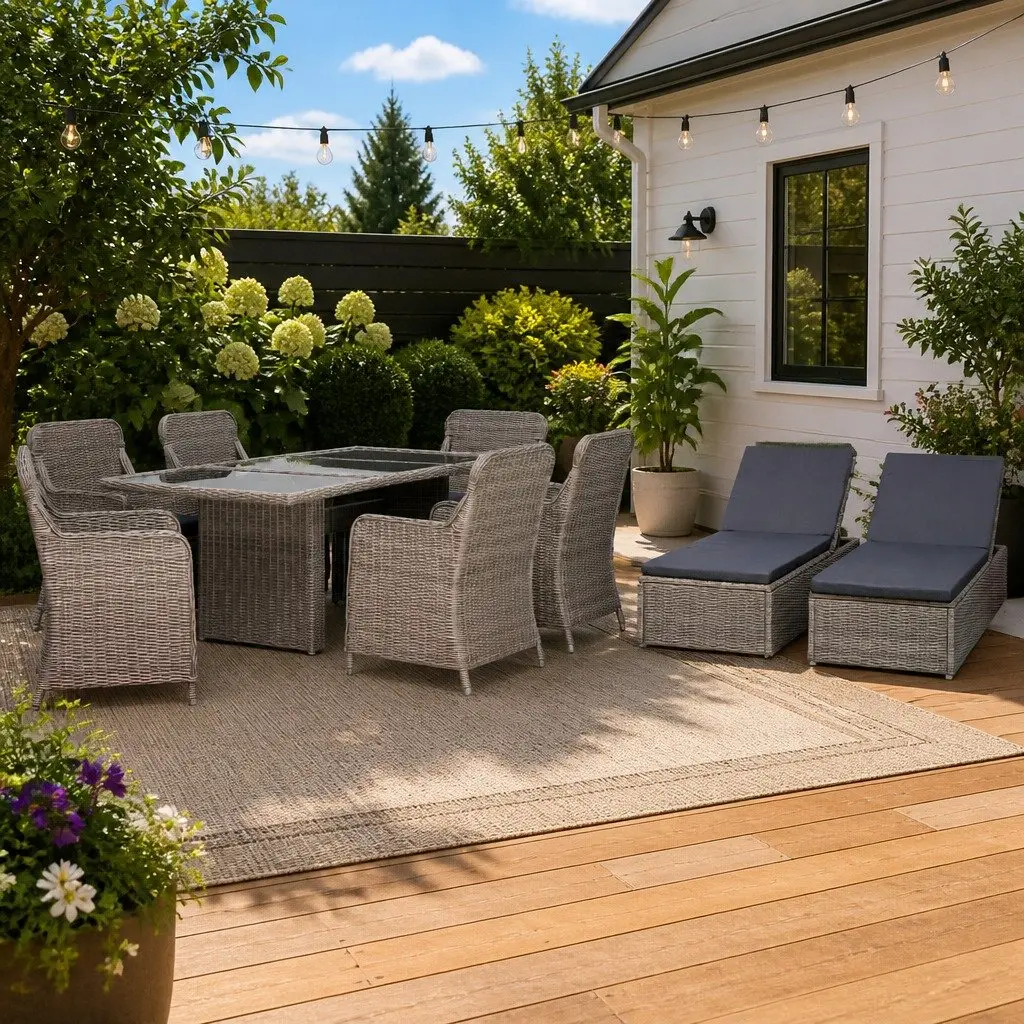9 Piece Outdoor Dining Set with Washable Cushions