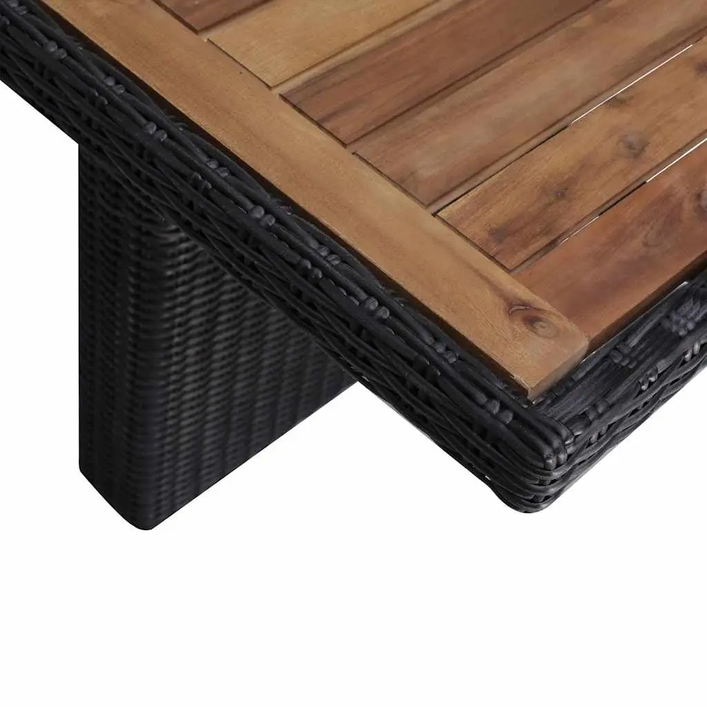 7 Piece Outdoor Dining Set Black Poly Rattan Patio Garden Furniture with Solid Acacia Wood Table
