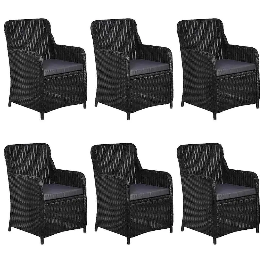 7 Piece Outdoor Dining Set Black Poly Rattan Patio Garden Furniture with Solid Acacia Wood Table