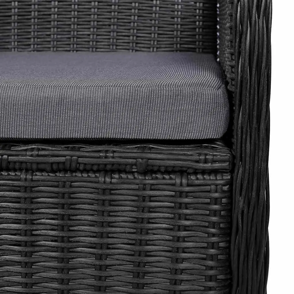 7 Piece Outdoor Dining Set Black Poly Rattan Patio Garden Furniture with Solid Acacia Wood Table