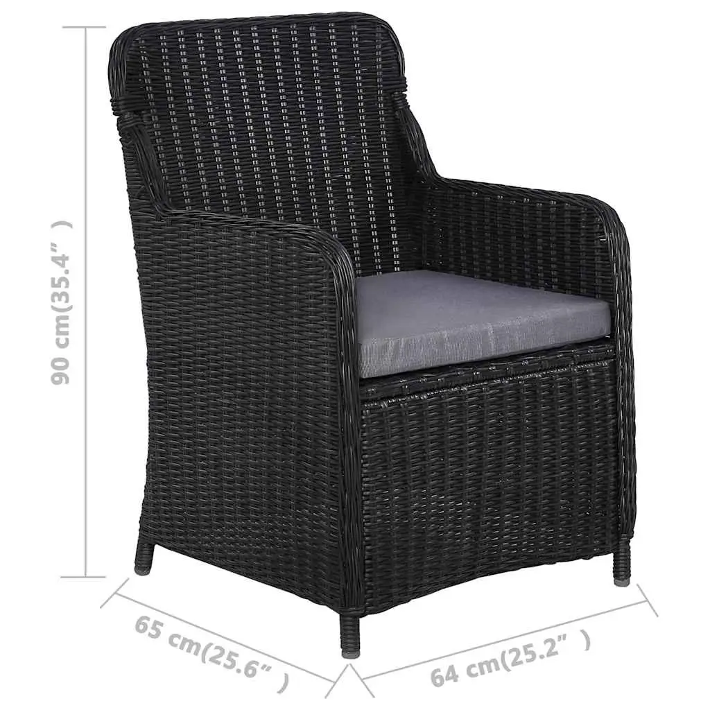 7 Piece Outdoor Dining Set Black Poly Rattan Patio Garden Furniture with Solid Acacia Wood Table