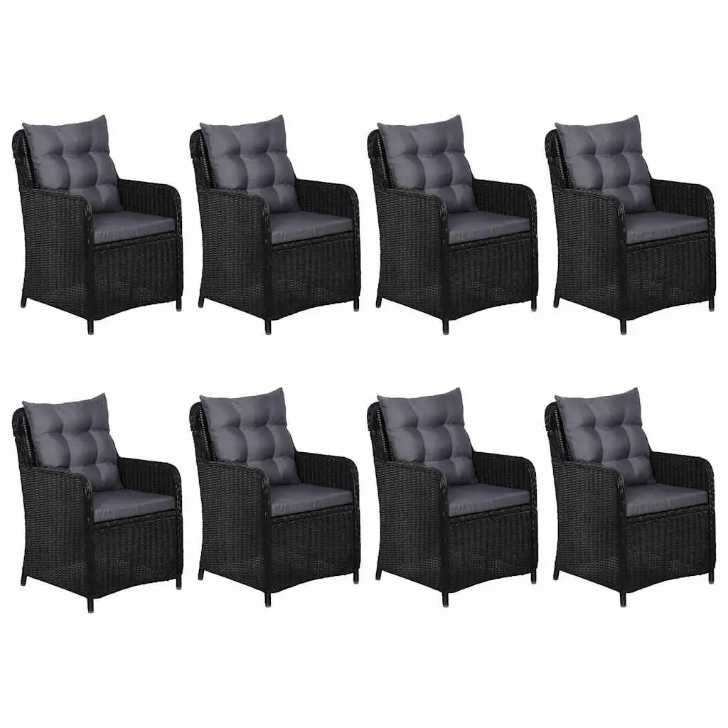 9 Piece Outdoor Dining Set Black Poly Rattan Steel Frame Acacia Wood Tabletop