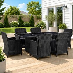 Comfortable 7 Piece Black Poly Rattan Dining Set