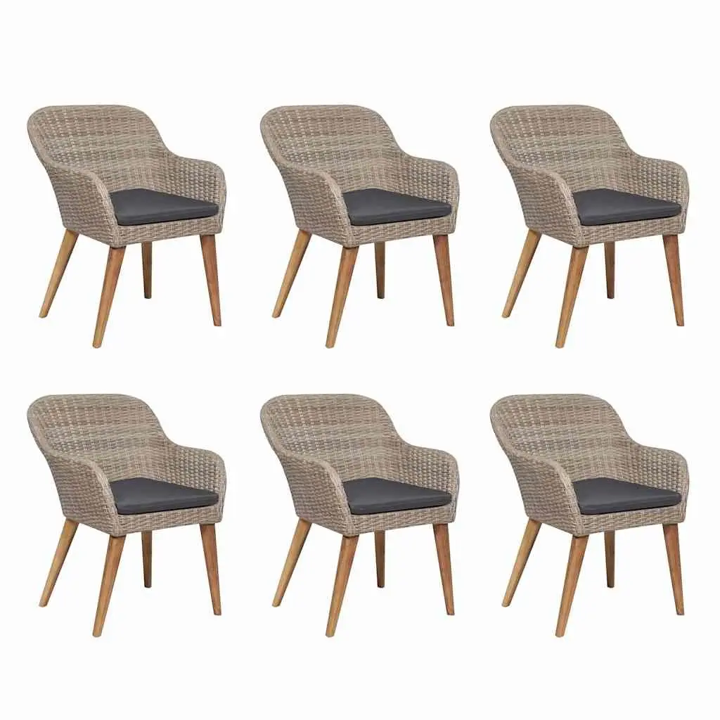 Outdoor Dining Set 7 Piece Brown Poly Rattan Garden Patio Furniture