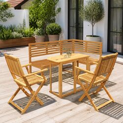 4 Piece Bistro Set Outdoor Furniture Foldable Wooden Table Chairs Patio Garden