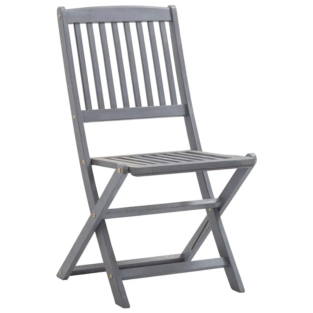 5 Piece Garden Dining Set Outdoor Furniture Solid Acacia Wood Grey Foldable