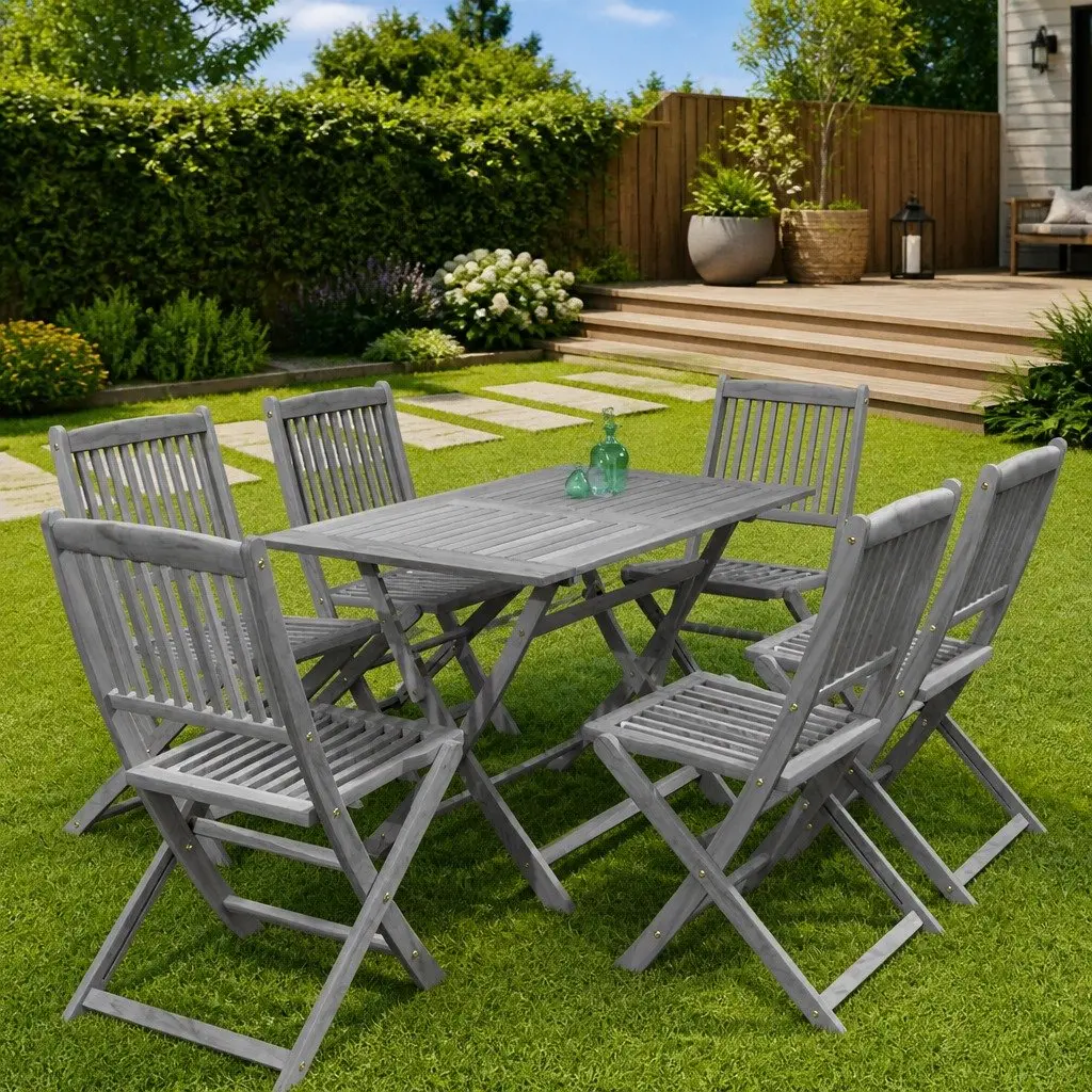 7 Piece Grey Acacia Outdoor Dining Set