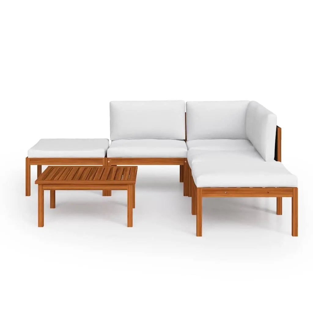 Outdoor Furniture Set 6 Piece Garden Lounge Acacia Wood White Rope Backrest