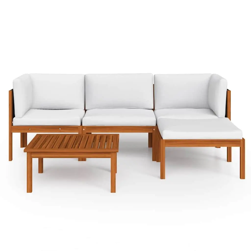 Garden Lounge Set Outdoor Furniture 5 Piece Rope Backrest White Cream