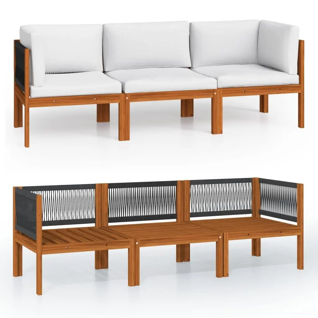 3-Seater Garden Sofa Outdoor Patio Furniture Cream Rope Backrest