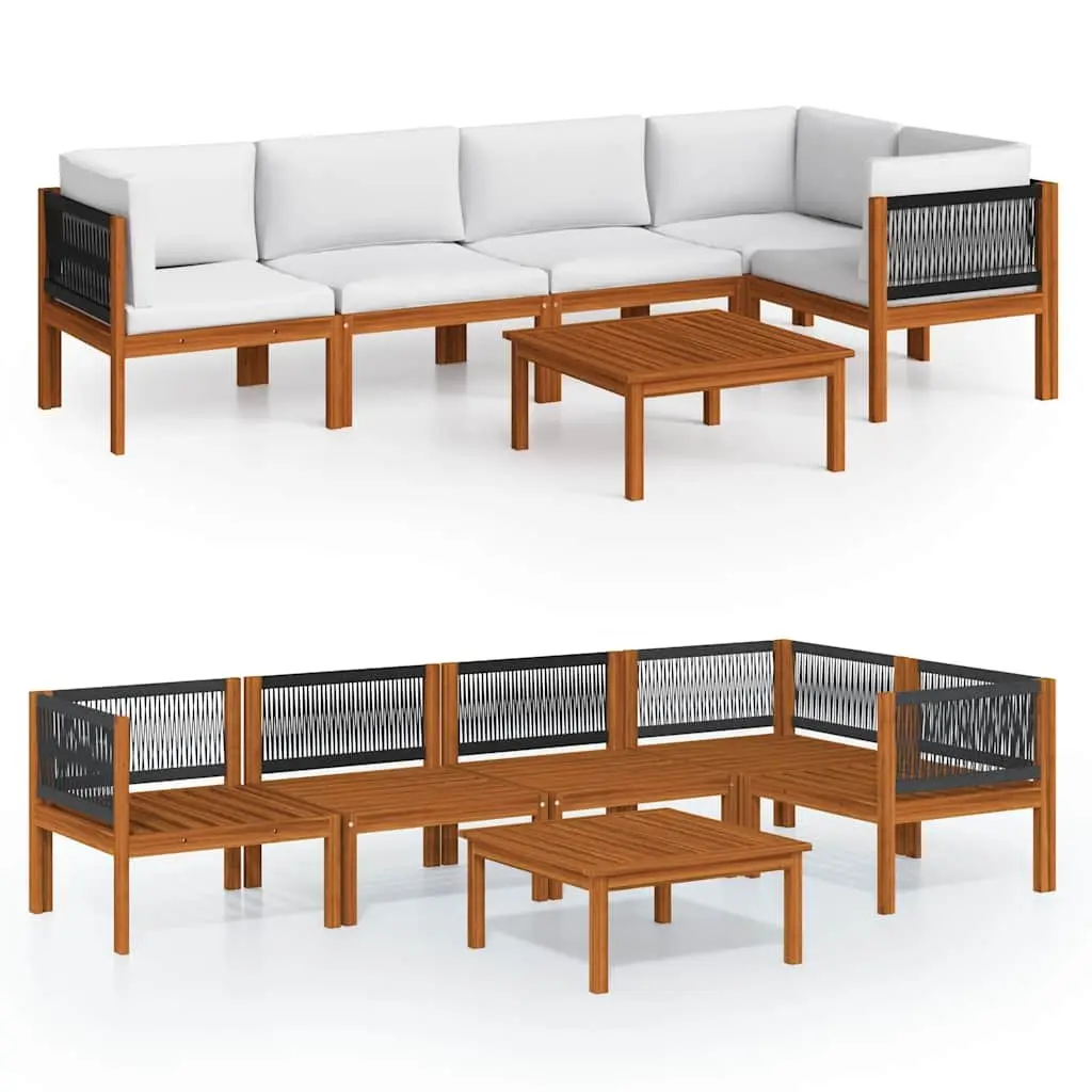 Garden Lounge Set 6 Piece Outdoor Furniture Rope Woven Backrest Patio Sofa Cream