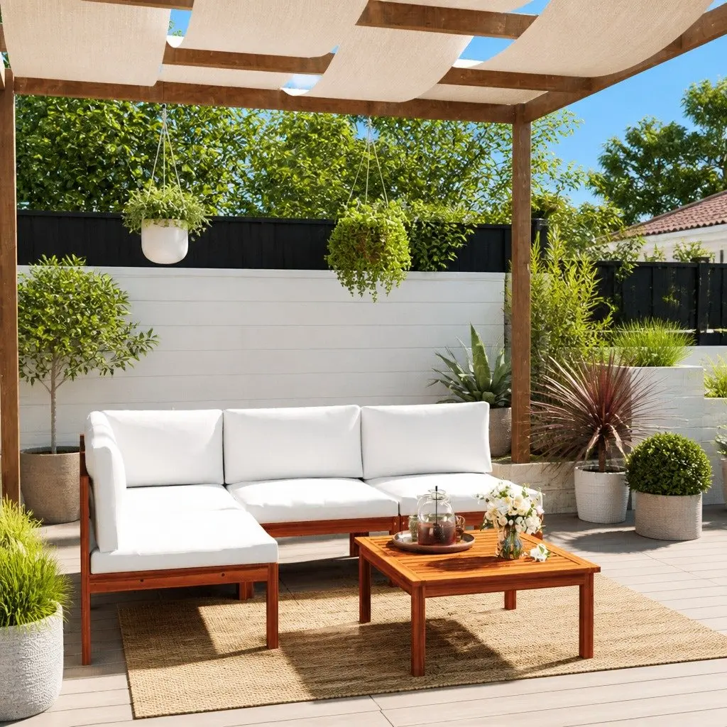 Garden Lounge Set 5 Piece Outdoor Furniture Patio Seating Rope Backrest White