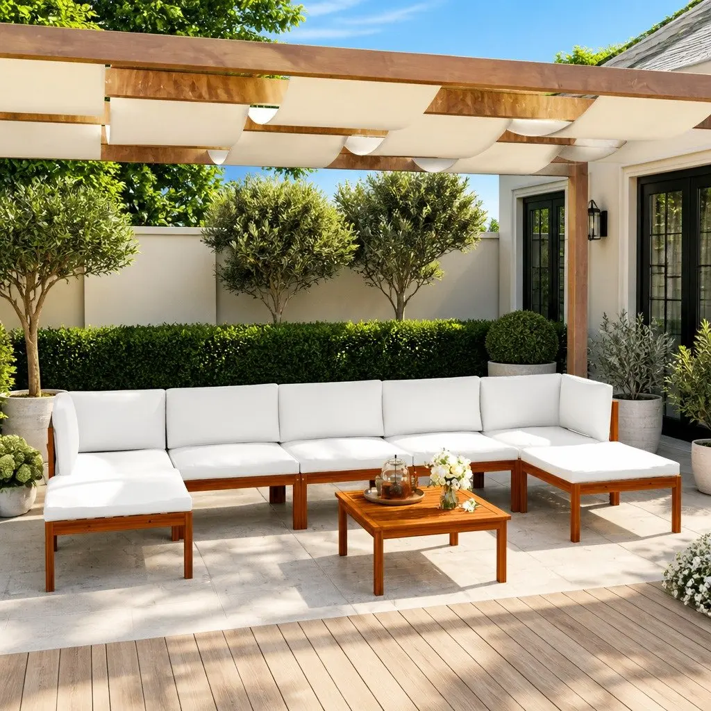 Outdoor Lounge Set 8 Piece Modular Patio Furniture Cream