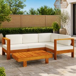 Warm 5 Piece Outdoor Lounge Set with Cushions and Acacia Wood