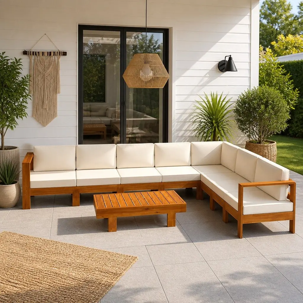 Garden Lounge Set 9 Piece Outdoor Furniture Cushions Acacia Wood White