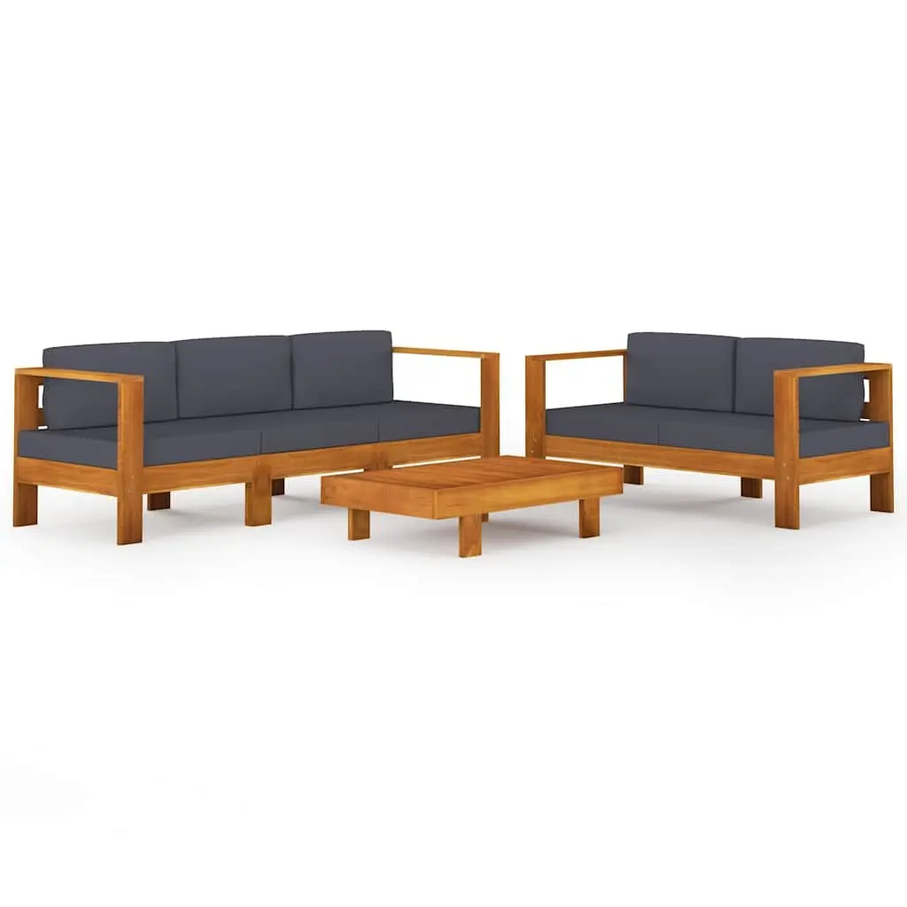 Outdoor Furniture Lounge Set 5 Piece Acacia Wood Patio Sofa with Grey Cushions