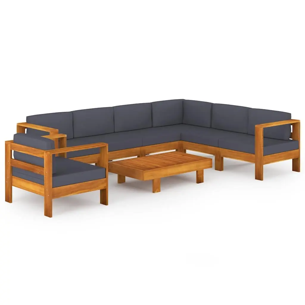 8 Piece Outdoor Acacia Wood Lounge Set with Grey Cushions for Garden Patio Balconies