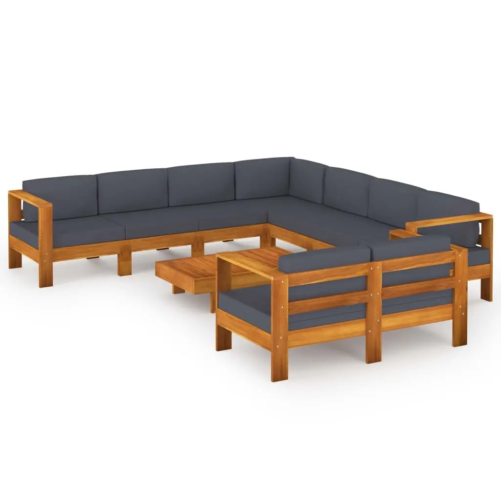 Outdoor Furniture Lounge Set 9 Piece Acacia Wood Grey Cushions Patio Garden