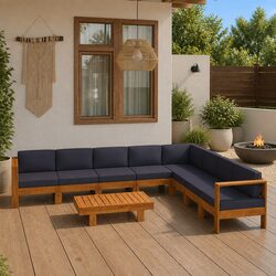 Quality 9-Piece Lounge Set with Acacia Wood and Cushions