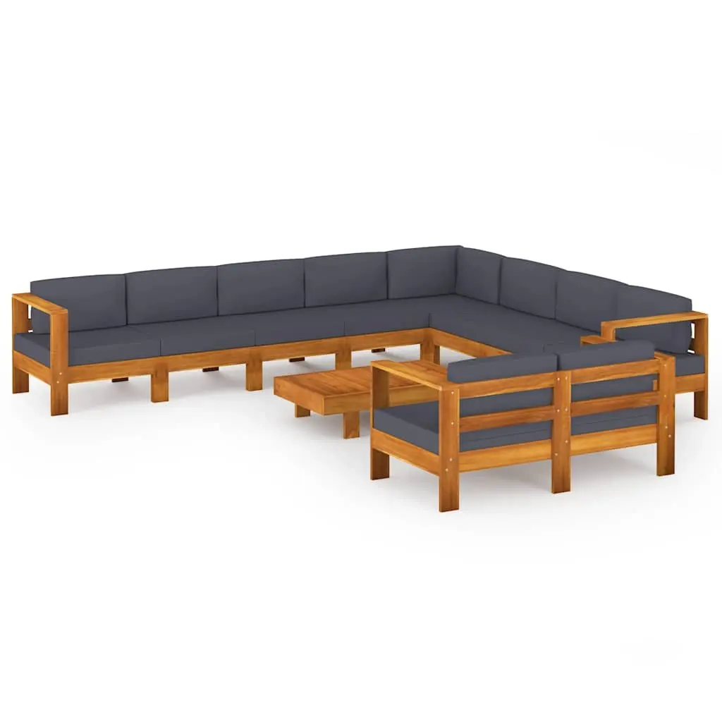 Outdoor Furniture Lounge Set 10 Piece Acacia Wood with Thick Cushions Grey